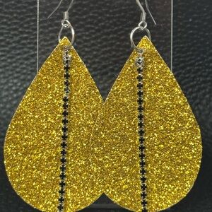 Sparkling Gold Teardrop Earrings with Black Rhinestones